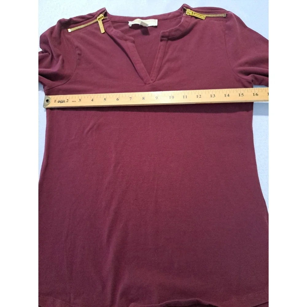Michael Michael Kors Burgundy Gold Zipper Shoulder Split Neck Top XS